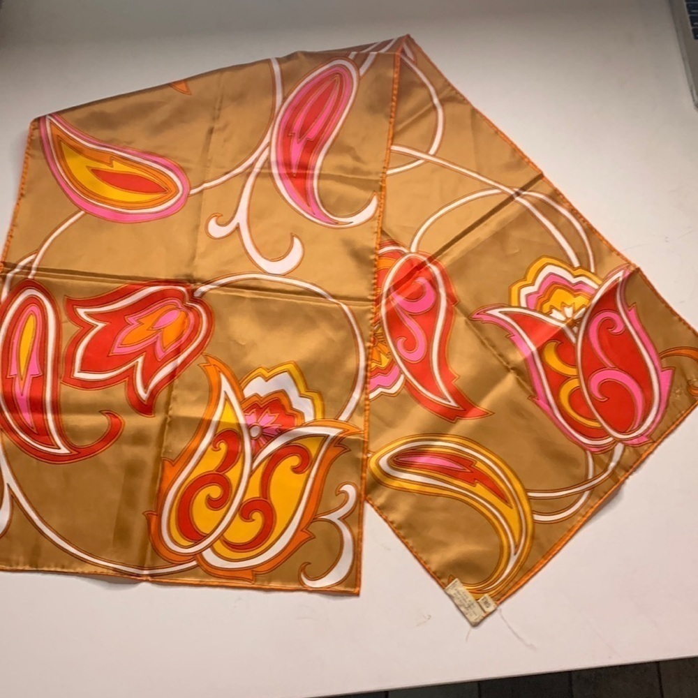 Vintage sillook polyester tulip long neck scarf made in Japan accessory